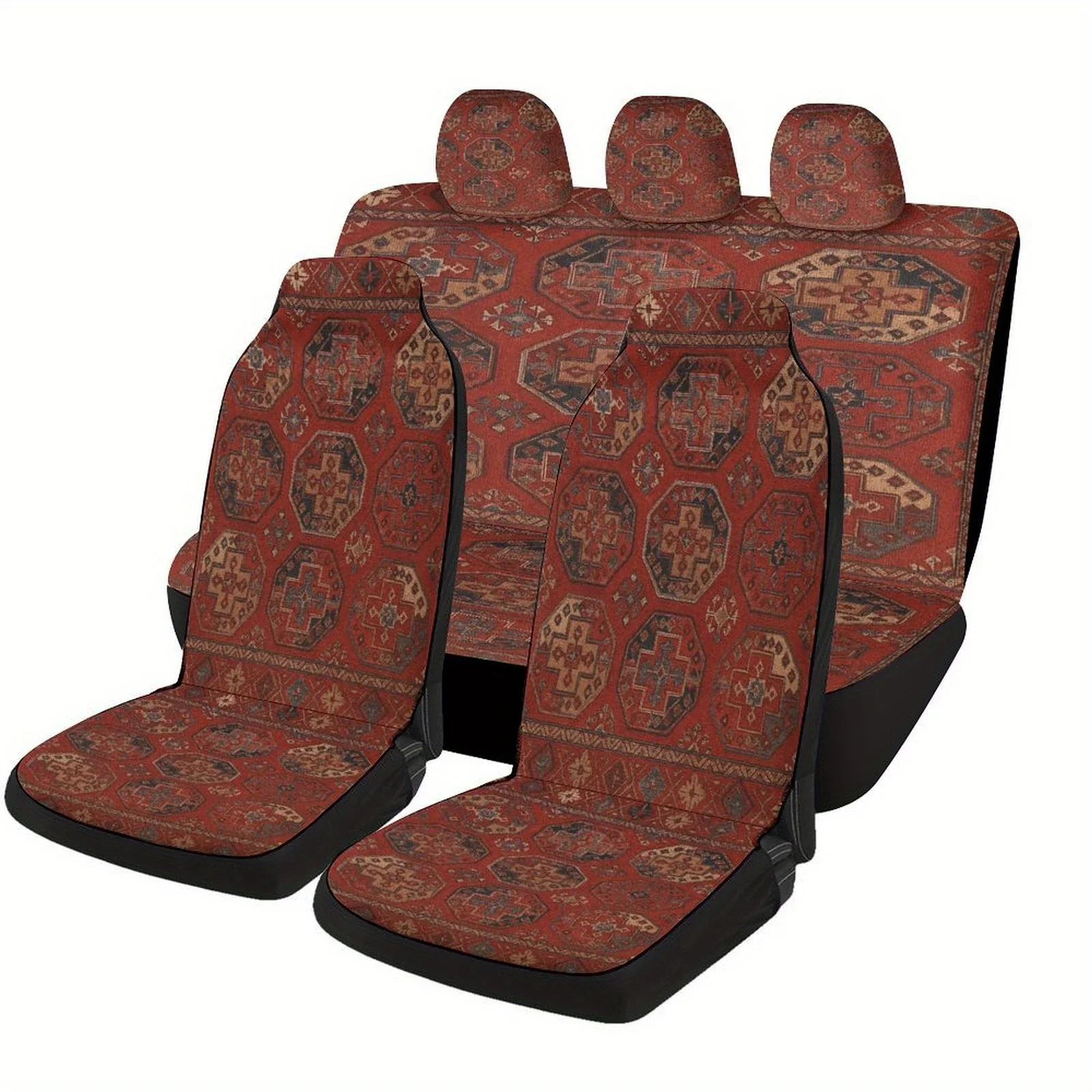 

Red Patterned Gorgeous Designed Car Seat Cover Set For Most Cars, Trendy Novelty High-quality Car Seat Protector Covers Full Set