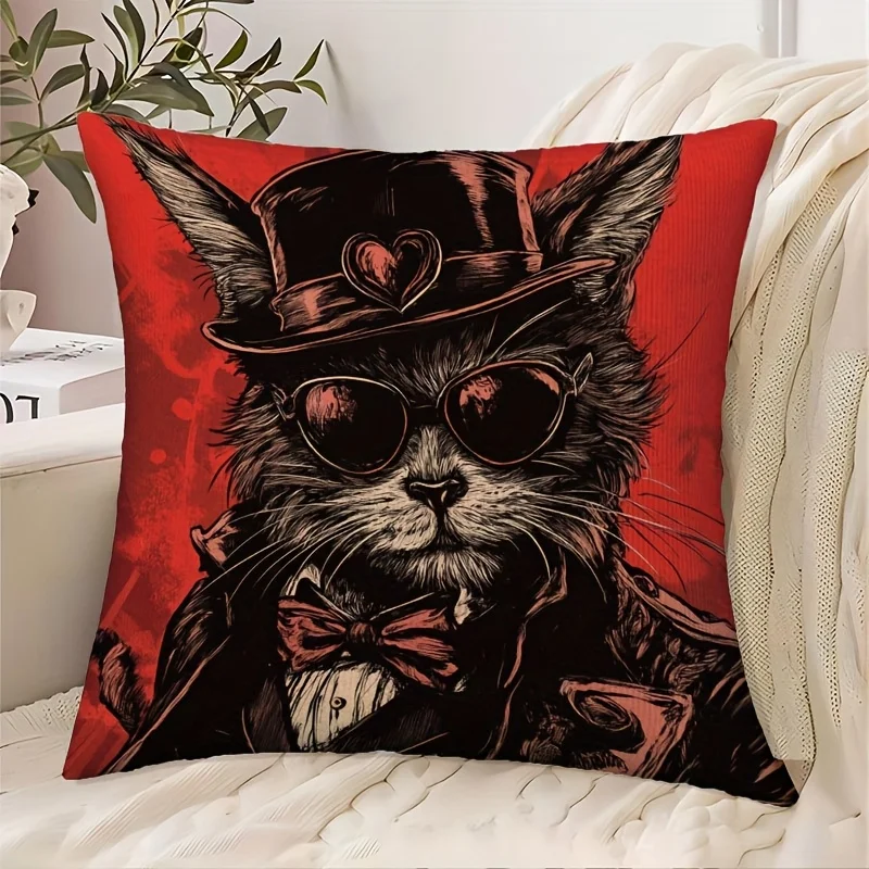 Funny Cat Detective Print Throw Pillow Case for Sofa Couch Home Decor Novelty Gift Cushion Cover