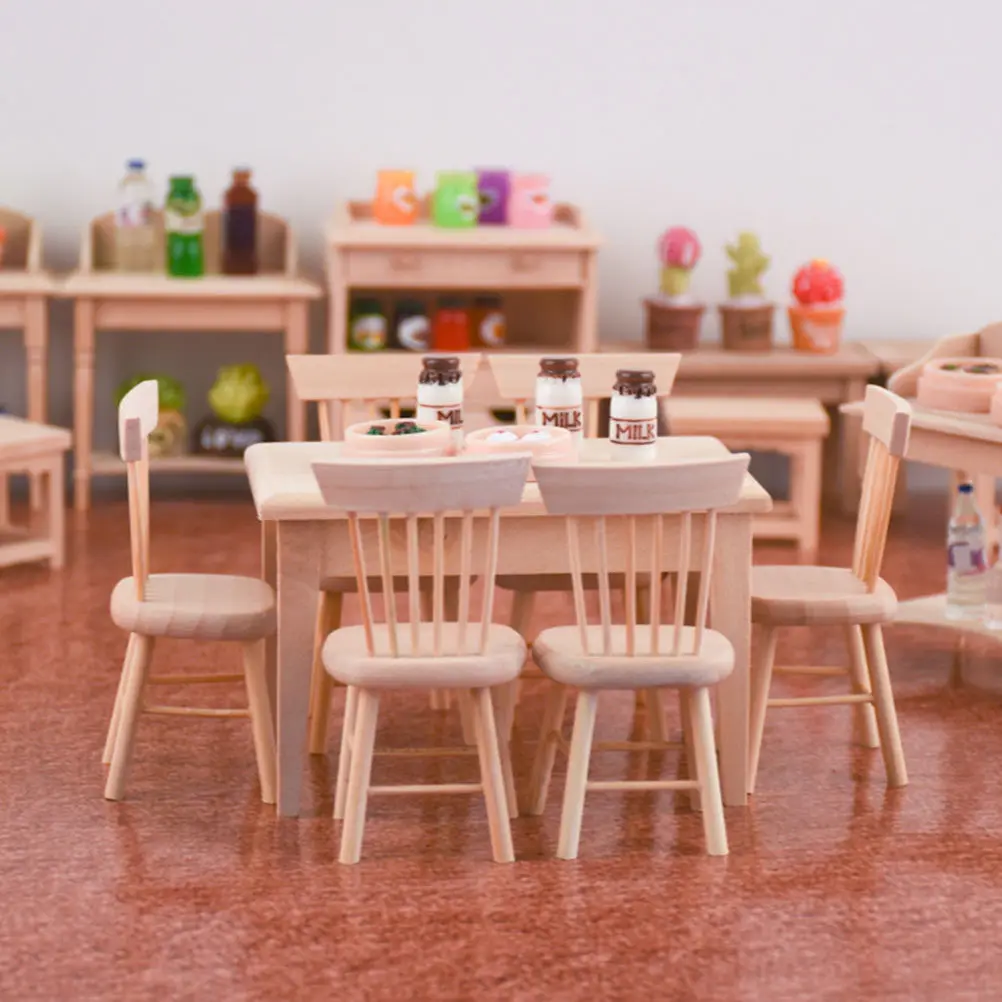

1Set Miniature Dining Table and Chairs Set Handcrafted Wood Tiny Furniture for Miniature House Decoration Micro Scene Ornament