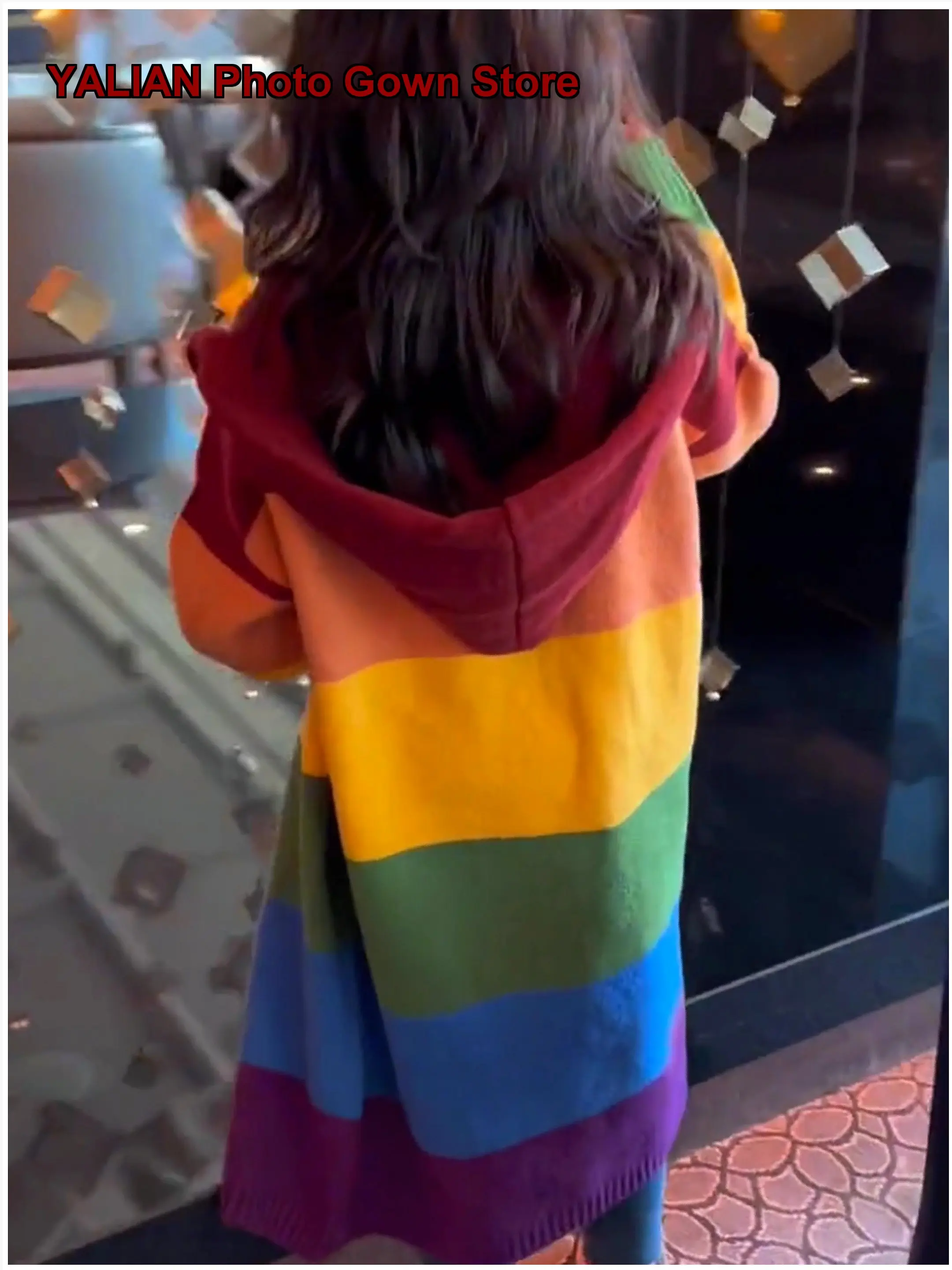 Girls Rainbow Striped Long Cardigan Christmas Autumn Winter 2026 Knit Dress Kids
