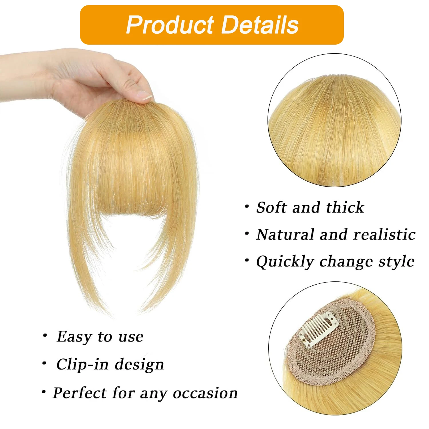 Newmi 613 Blonde Clip in Bangs 100% Human Hair Extensions Fringe with Temples Real Hair Bangs Hairpieces