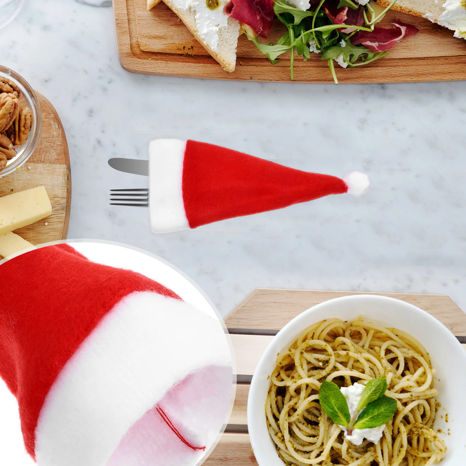 

15Pcs Mini Santa Hats Christmas Caps Wine Bottle Covers Lollipop Candy Decor Xmas Party Table Decorations Mini Hats Decor