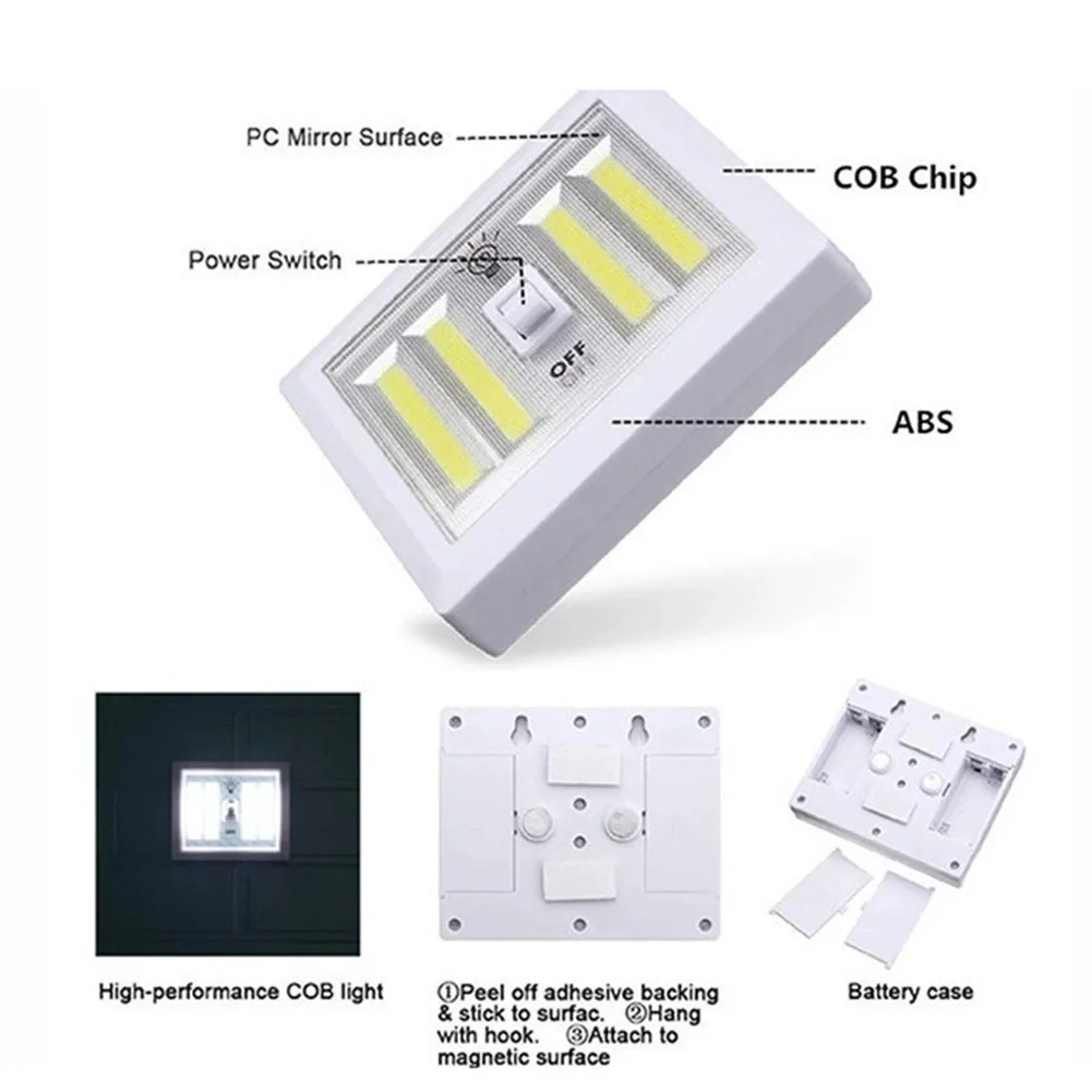 Light Switch Wall Lamp Battery White Bedside Wireless Camping Electrical Hanging 1pcs Plastic 4 COB Accessories