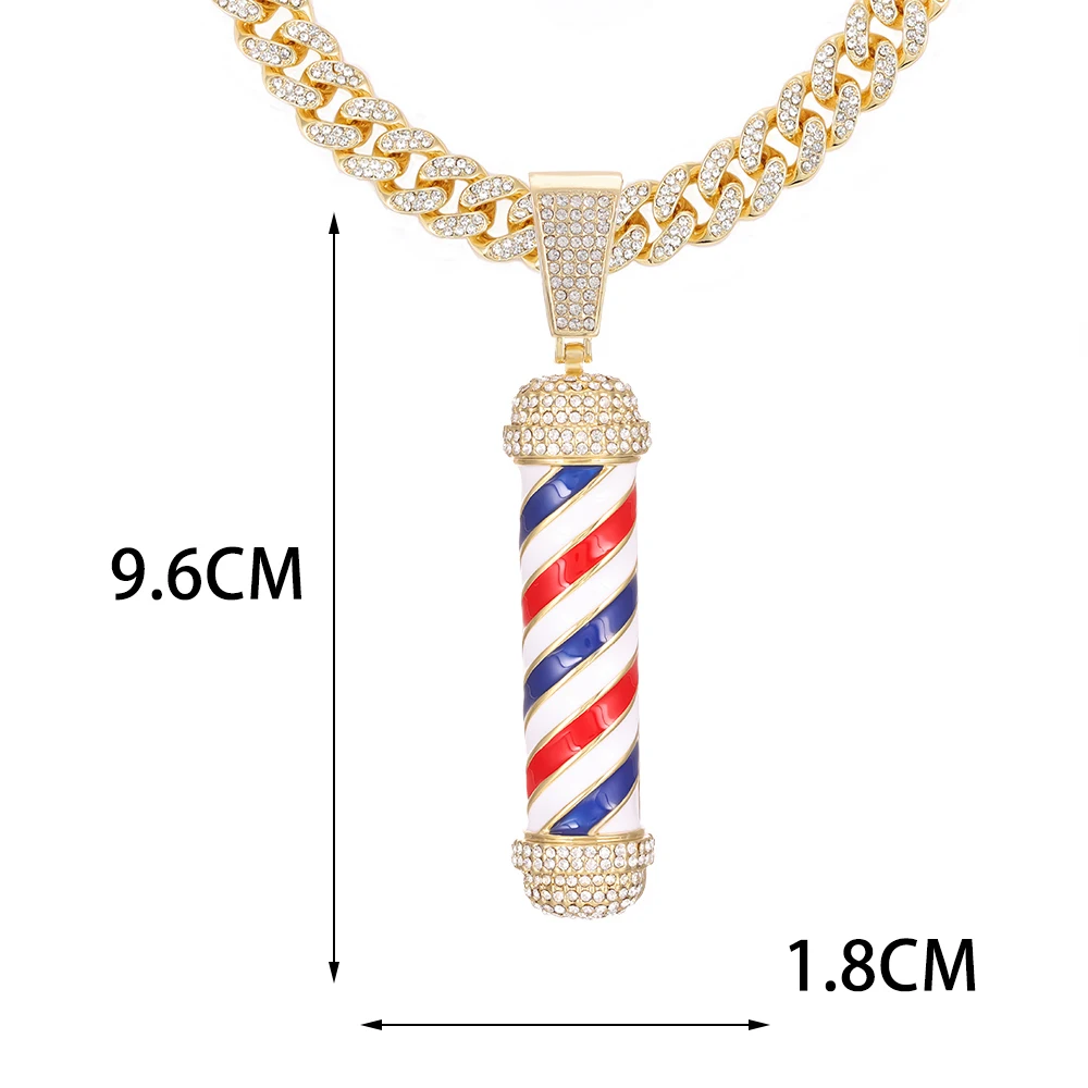 Barber Shop Hair Dresser Tools Necklace 3D Barber Pole Razor Hairclippers Charms Pendant Necklaces Men Women Souvenir HIP Hop