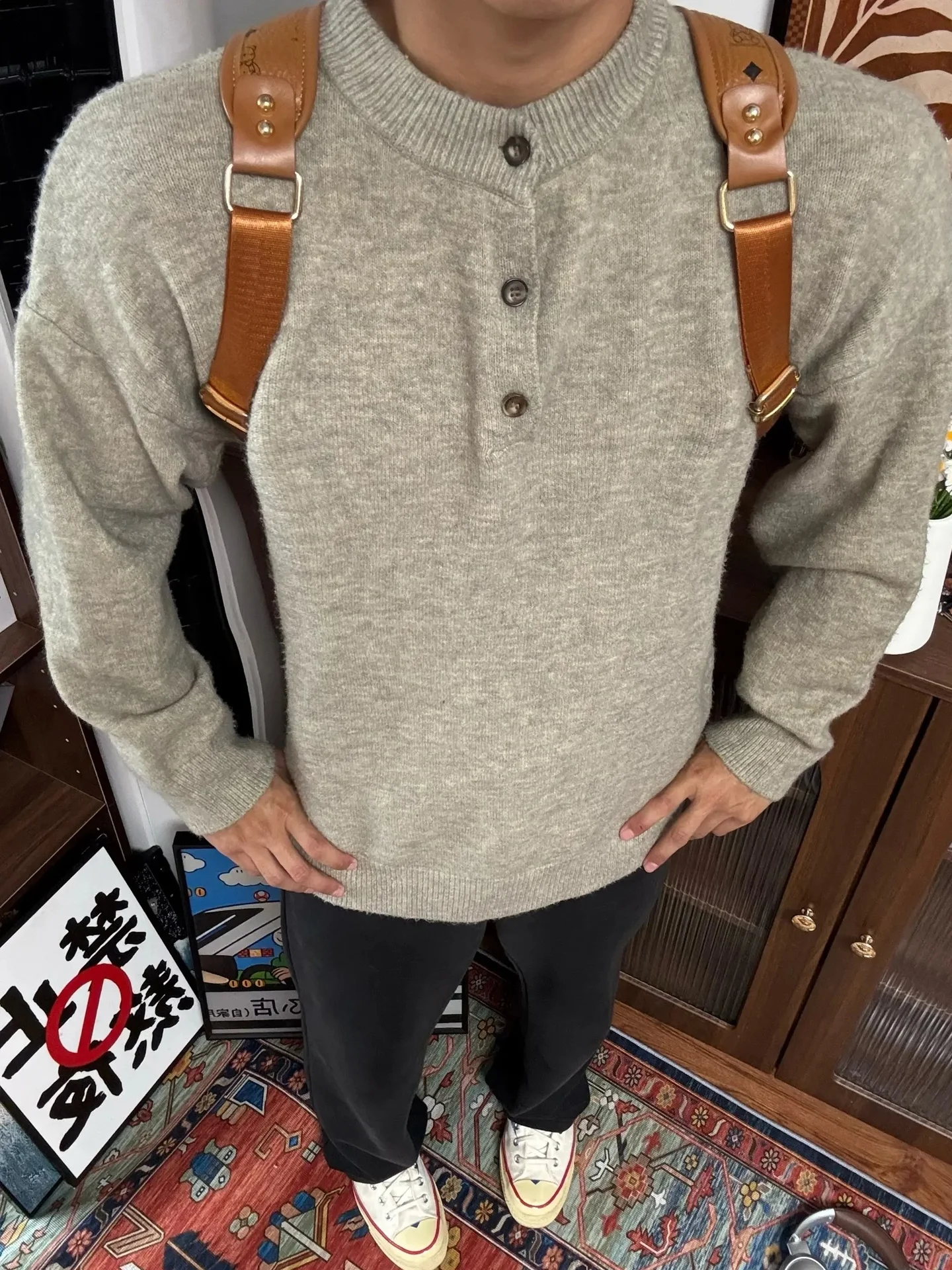 

Мужской трикотаж с воротником Генри в американском стиле, внутренняя одежда Lazy Sle, мягкий удобный свободный свитер, длинный цвет свеча