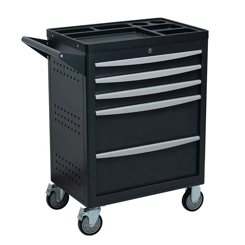 5 Laci Kotak Alat Bergulir Lemari Penyimpanan Dada Dengan Roda dan Bagian Atas Stainless Steel