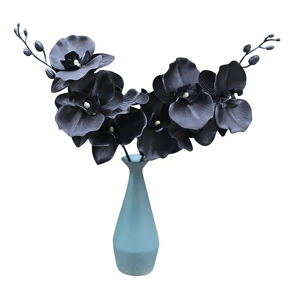 Artificial Black Phalaenopsis Flower Stem Simulation Butterfly Orchid Branch Plastic Desktop Plant Ornament Home Office Decor