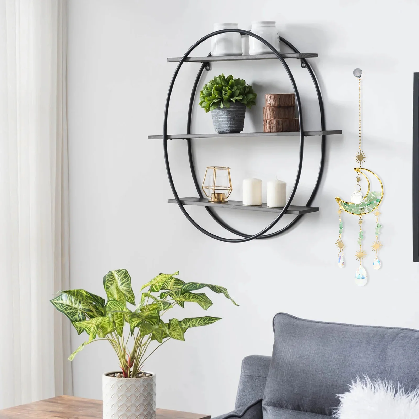 

Moon Hourglass Glass Hanging Decor Pendant for Home Bedroom Garden Window Sun Catcher Moon Car Accessories