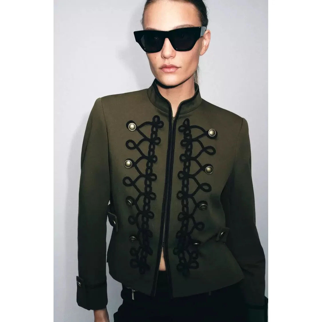 Fashionable Women's Suit Jacket with Shoulder Pads And Rope Buckle Versatile Stylish Short Outerwear Polyester Standard Fit