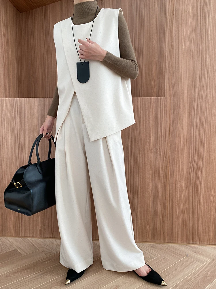 Big Size Irregular Vest Wide Leg Pants Two Piece Suit New Round Neck Sleeveless Women Fashion Tide Spring Autumn