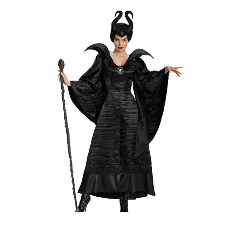 فستان تنكري للهالوين من Maleficent لملابس الساحرة للبالغين مع قبعة قرون Maleficent فستان نسائي شرير شيطان الملكة