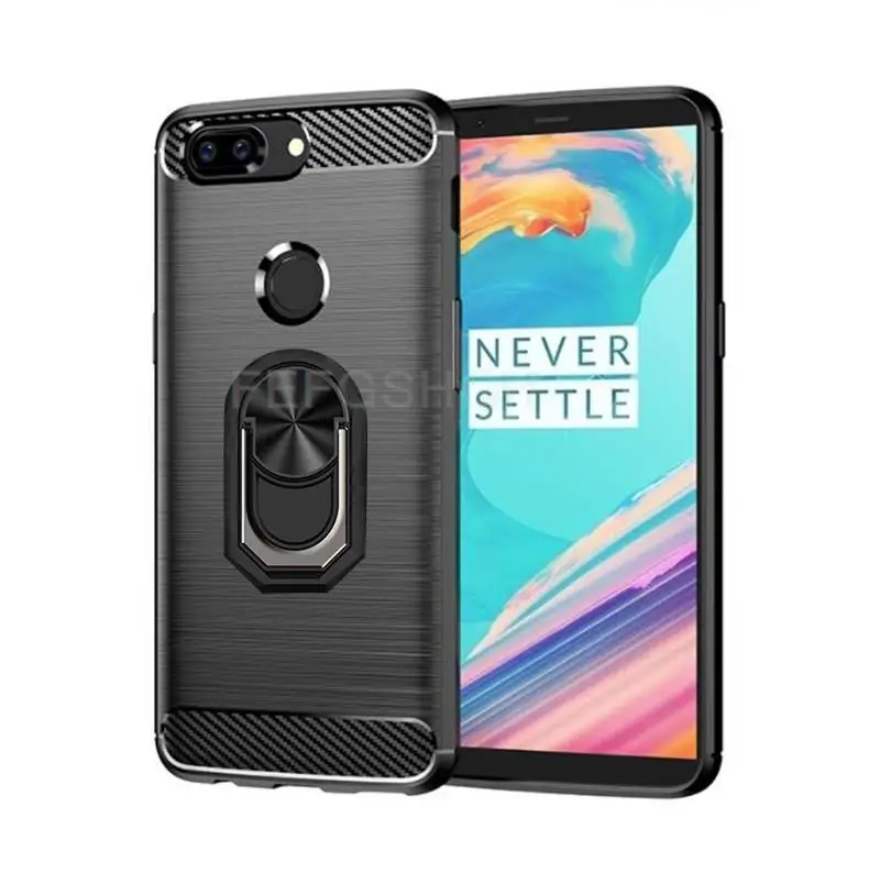 Carbon Fiber Brushed Soft Protective Case For OnePlus 1+  6T 6 5 5T 7 Pro Ring Stand Holder Shockproof Phone Cover