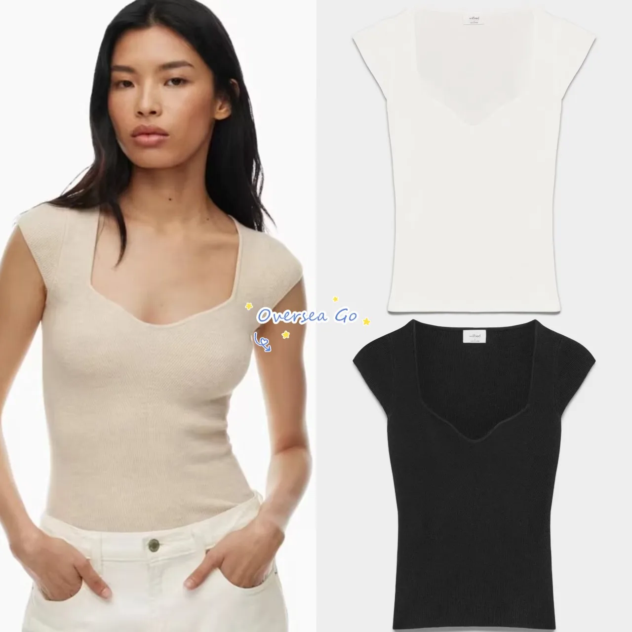 

Новая летняя женская футболка Aritzia: облегающая, с V-образным вырезом, трикотажная, с коротким рукавом, в французском стиле, универсальный крой, приталенный силуэт