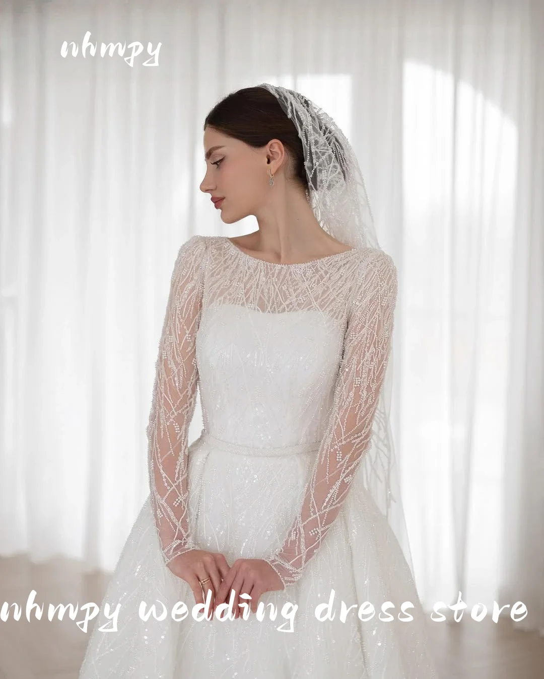 Ninfa cuello en V plisado bata De Novia ilusión sirena Vestido De Novia Sexy perlas Vestido De Novia personalizado Vestido De Novia corte tren