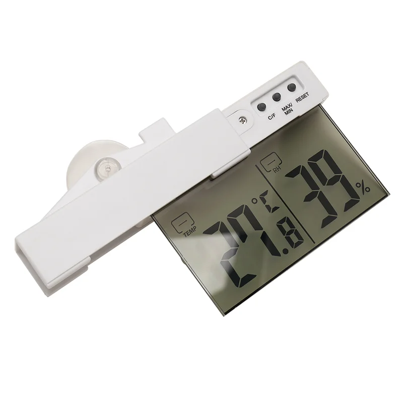 J1UL1N Digital Transparent Home Window Display Thermometer Hygrometer Indoor Outdoor Temperature Indoor Humidity Meter Station W