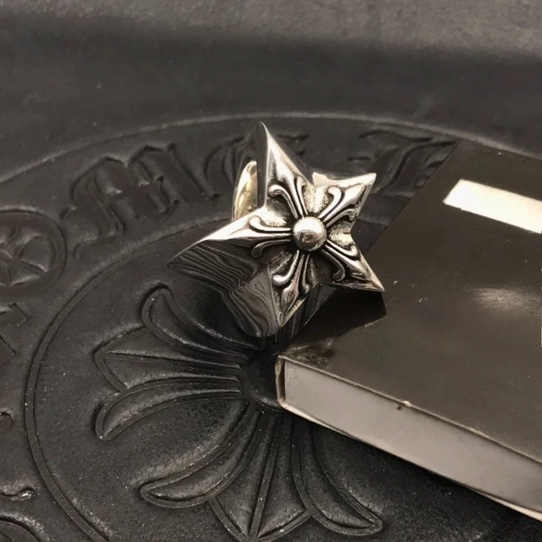 

S925 sterling silver retro big five-pointed star ring, domineering and heavy personality hip-hop ring, classic