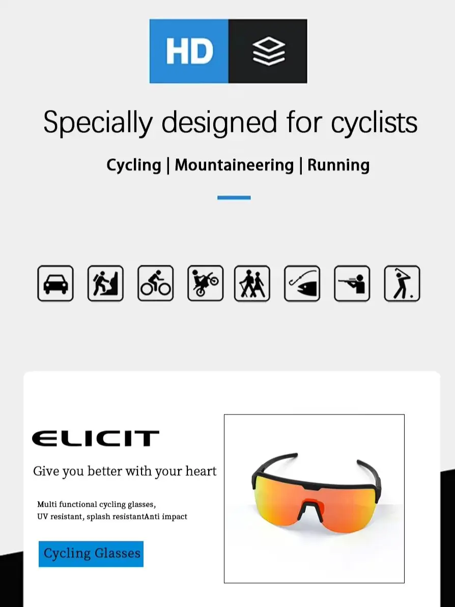 AliExpress ELICIT Fashion Sunglasses TR90 Ultralight UV400 Protection Outdoor Glasses for Road Cycling Hiking Fishing Running MTB Mountain