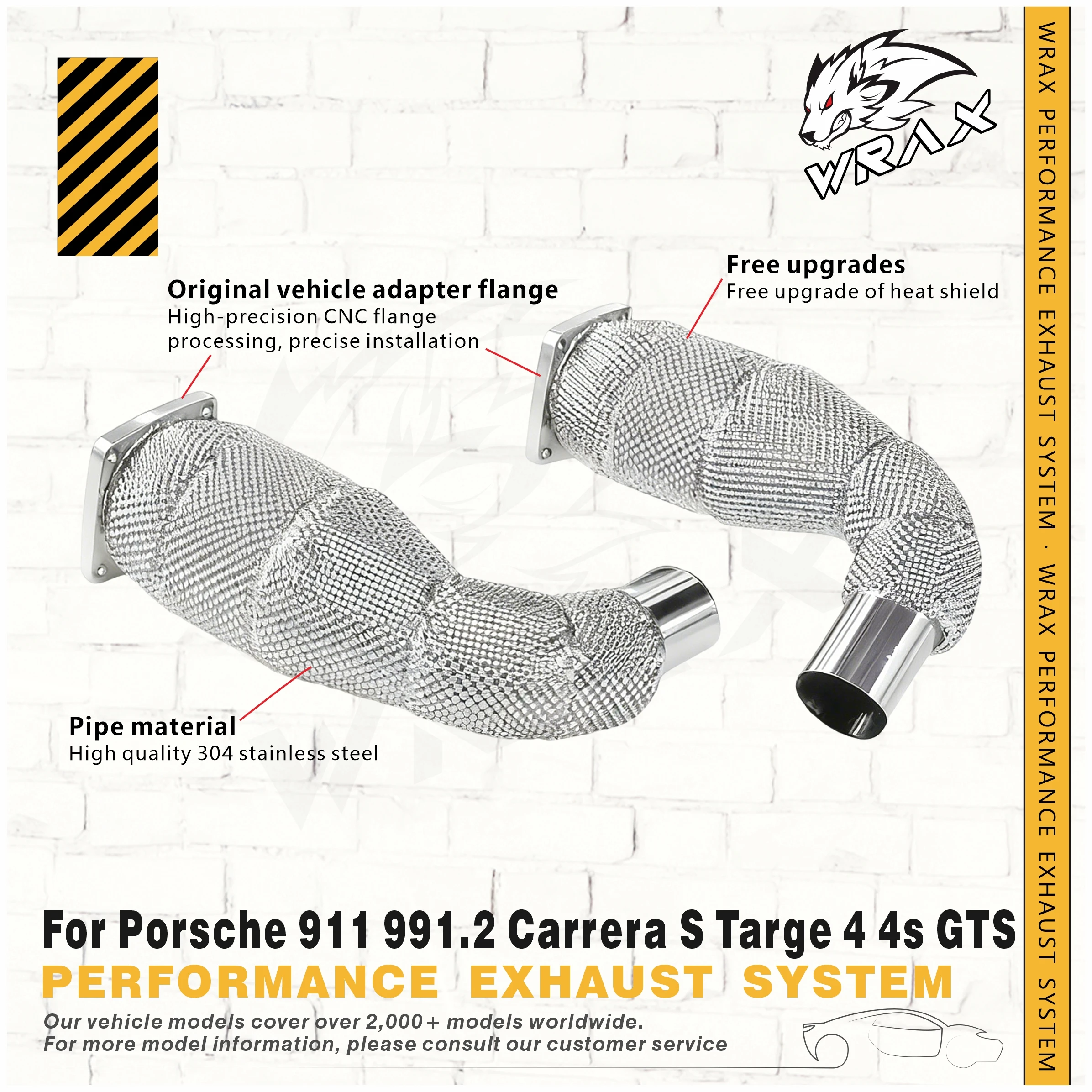 

WRAX Supercar High Flow Downpipe for Porsche 911 991.2 Carrera S Targe 4 4s GTS Metal Roar Performance Upgrade Exhaust System