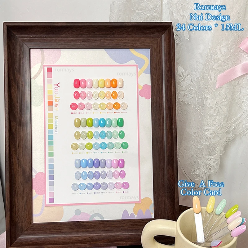 

Rormays Macaron gel Polishing 24PCS Semi permanent Varnish Dopamine Fluorescent UV LED Rainbow Nail Gel Primer Candy Primer 15ML