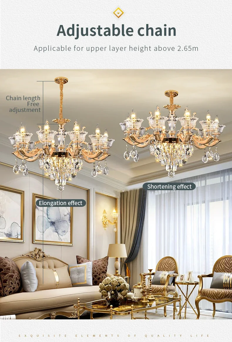 European Style Crystal Chandelier Lustre LED Pendant Lights Living Room Pendant Lamp Building Lights Home Decor