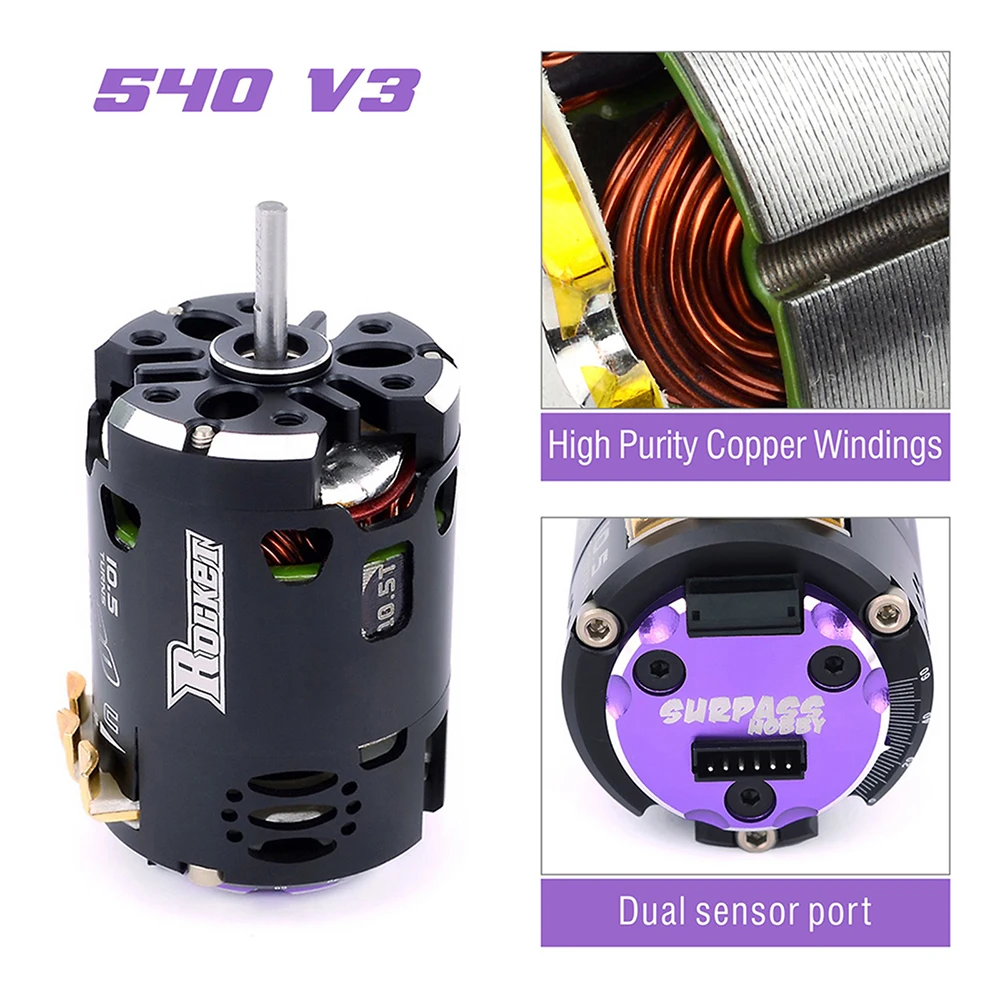 Surpass Hobby Rocket 540 V3 Brushless Motor 5.5T 6.5T 8.5T 10.5T 13.5T 21.5T For Modified Competition 1/10 1/12 F1 RC Drift Car