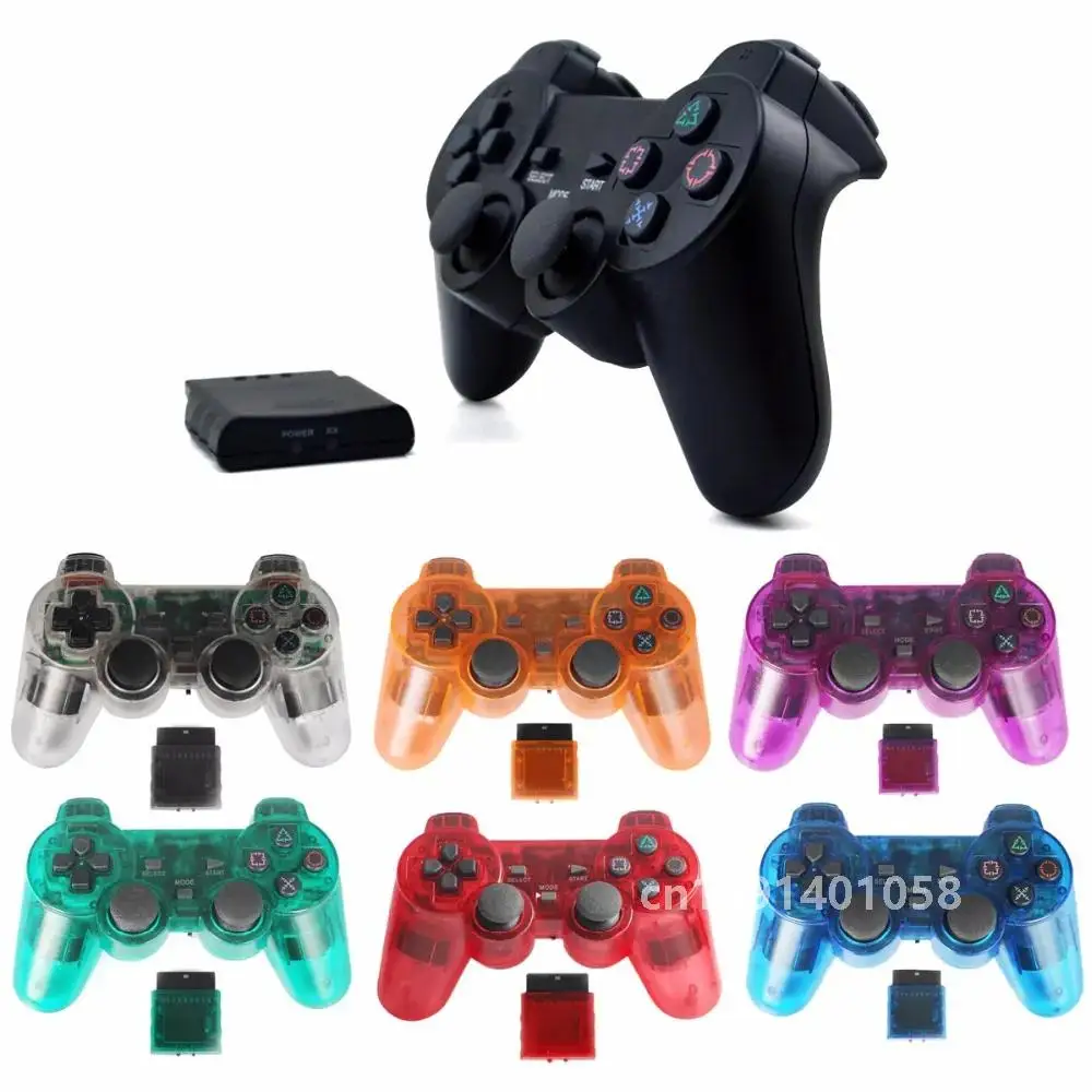 

Transparent Color Wireless Gamepad For Sony PS2 2.4G Vibration Joystick Blutooth Controller For Playstation 2 Joypad