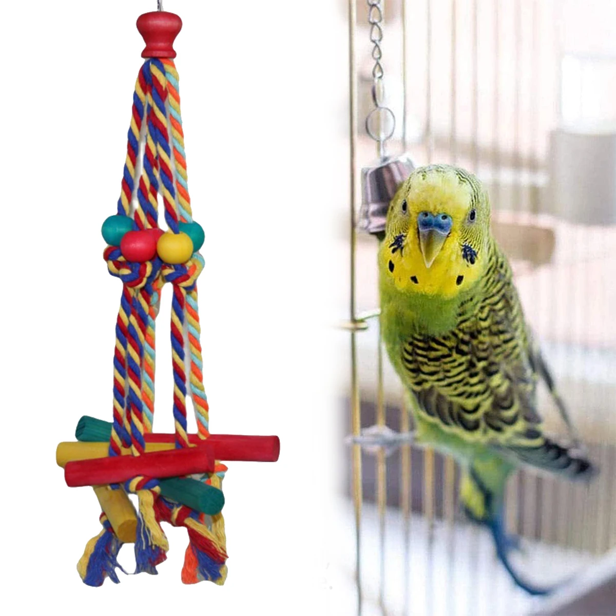 

Classic Parrot toys, Colorful wooden bird supplies, Unique shape, Diverse ways to play, Large parrot bite bird toys