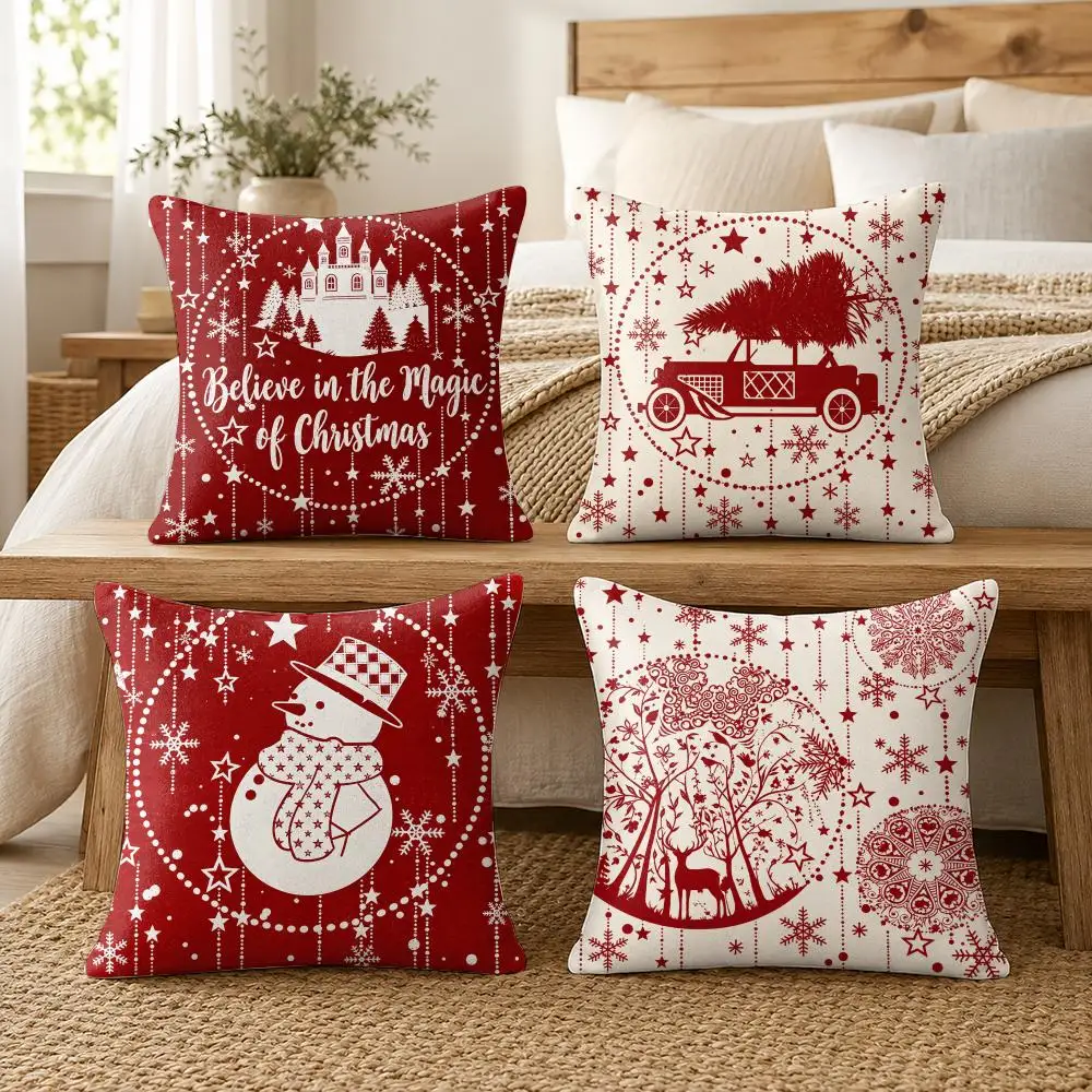 Vintage Christmas Quote Cushion Cover Silky Short Plush Invisible Zipper Dustproof Sofa Pillow Case For Home Decor