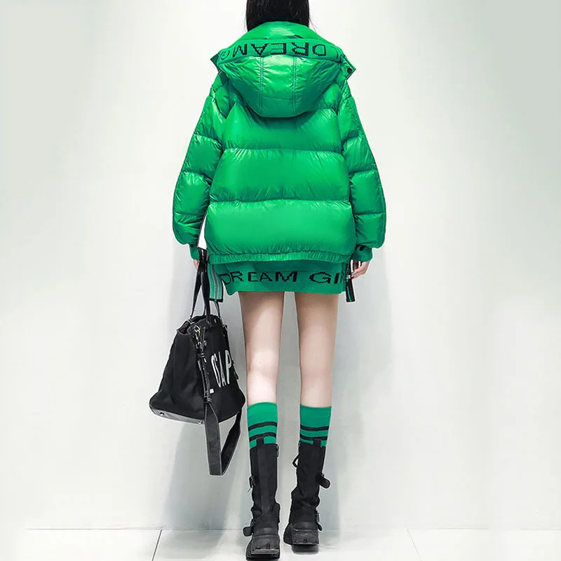 Korean Fashion Green Warm Puffer Parkas Coat Thicken Oversized Jackets Casual Parkas Women Winter Down Coat 2024