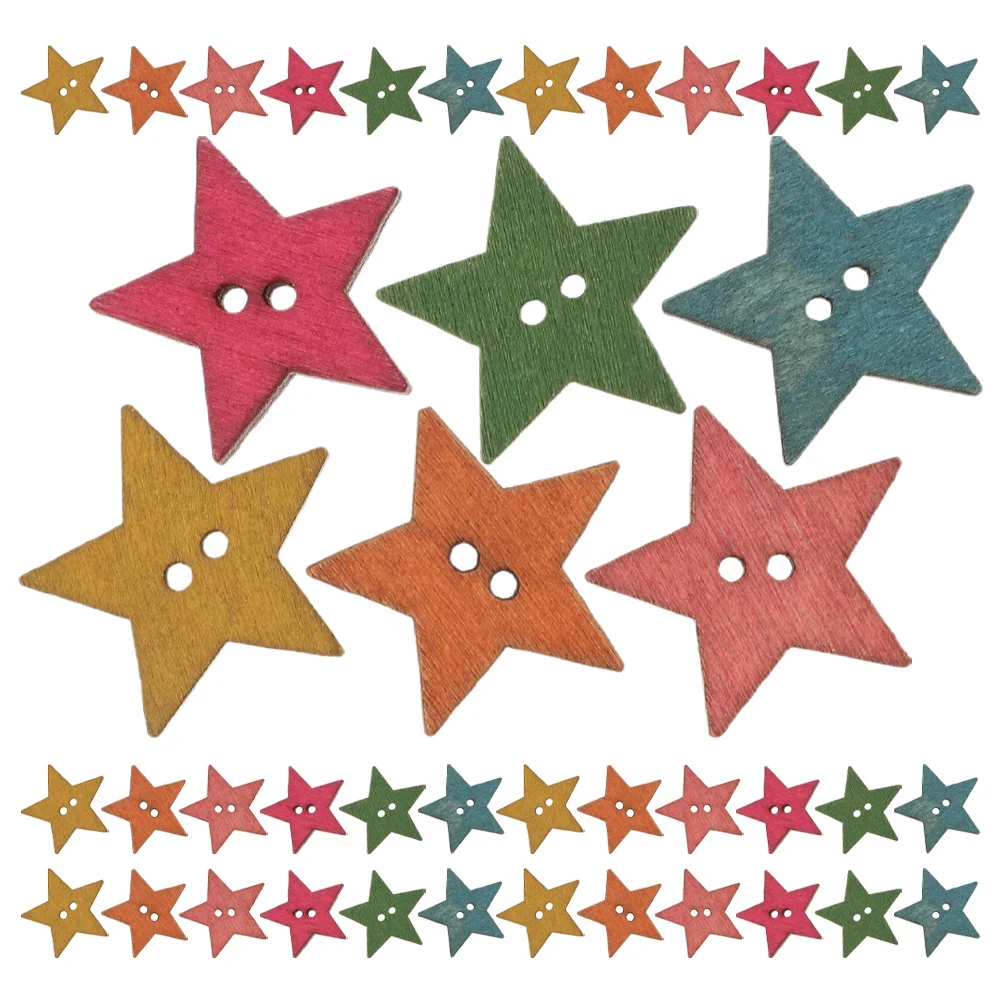 

100Pcs Wooden Star Buttons Colorful Two Holes for Crafts Sewing Scrapbooking Clothes Replacement DIY Project Essentials