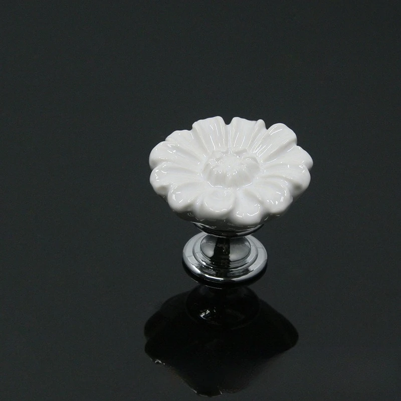 Ceramic handle Chinese pastoral chrysanthemum cabinet drawer wardrobe handle Color round single hole cabinet door handle