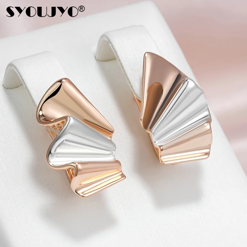 SYOUJYO-pendientes colgantes ondulados de Color plateado liso para mujer, joyería fina de Color oro rosa 585.