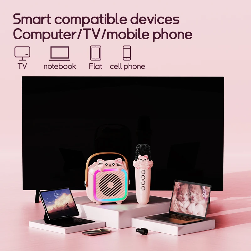 RIVGOT Draagbare karaokemachine Draadloos microfoonsysteem Bluetooth-luidspreker met lichte familiezangmachine voor kindercadeaus