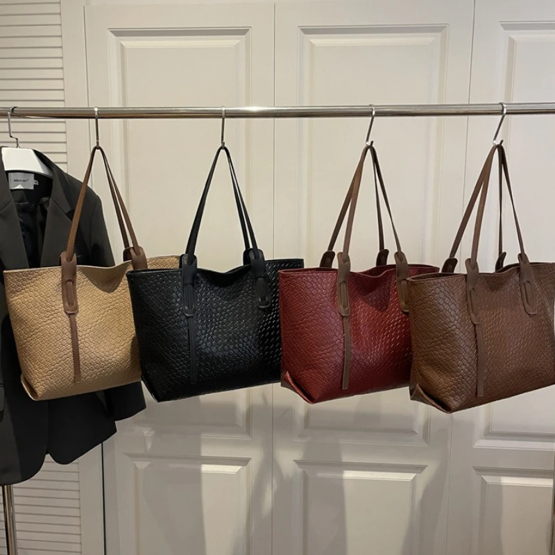 Gewebte Textur-Tragetasche, große Kapazität, weiche Lederhandtasche, elegante Alltagstasche, Pendler-Tasche, geeignet für die Arbeit – Detail 22