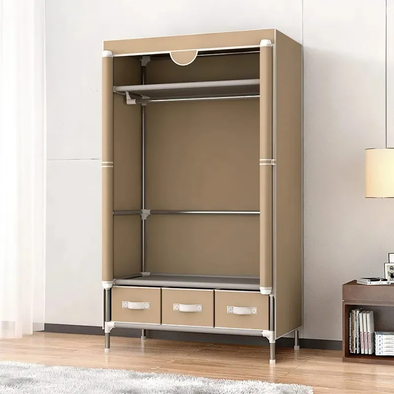 Easy Assembly Fabric Wardrobe Closet, Non-Woven Storage Cabinet for Bedroom Dorm, Durable Clothes Organizer with Hanging Rod
