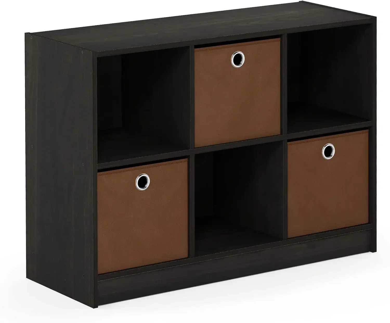 Basic 3x2 Cube Storage Bookcase Organizer with Bins, Espresso/Brown