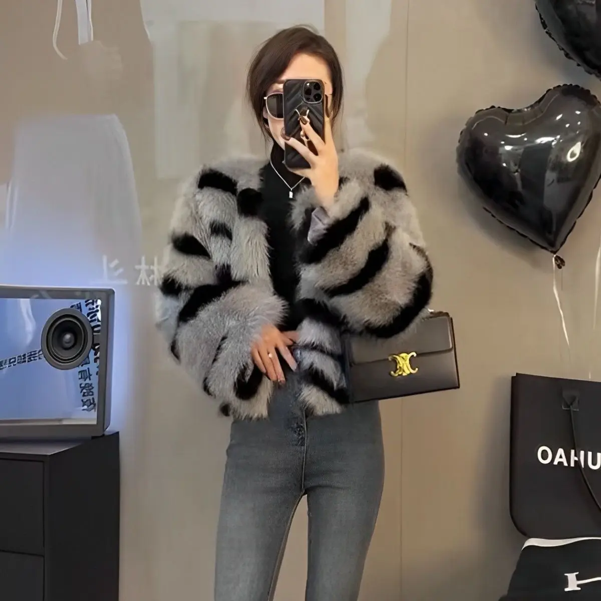 

2024 New Women Faux Fur Striped Coats Open Stitch Cardigan Keep Warm Coat Female Outerwear Overcoat Thicken Jackets T851