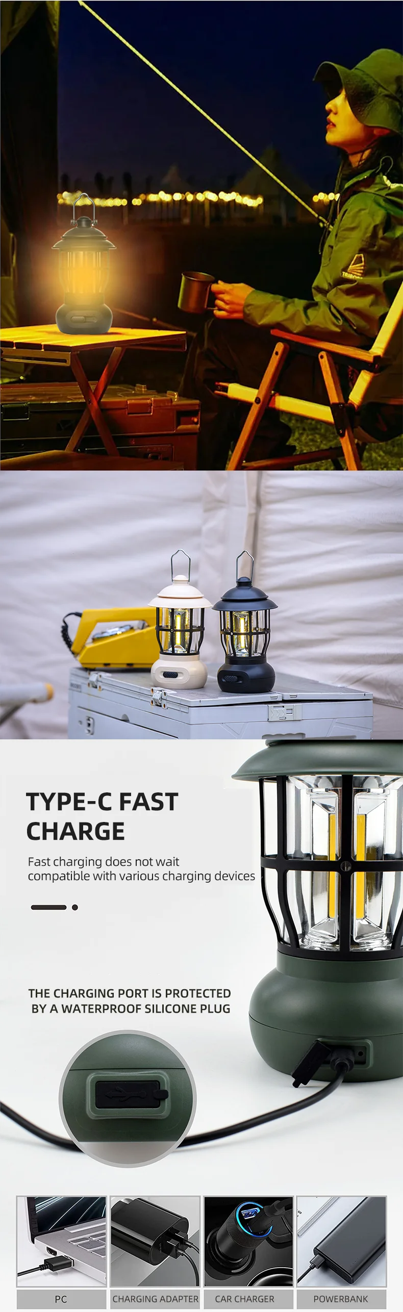 Portable Tent Retro Camping Light Emergency Lamp Vintage, Outdoor Camping Lantern light camping lamp with hanging