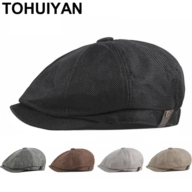 Classic Linen Berets Hats for Men Summer Breathable Newsboy Caps Boina Hombre Gatsby Hat Casual Women Gorras Para Mujer Flat Cap