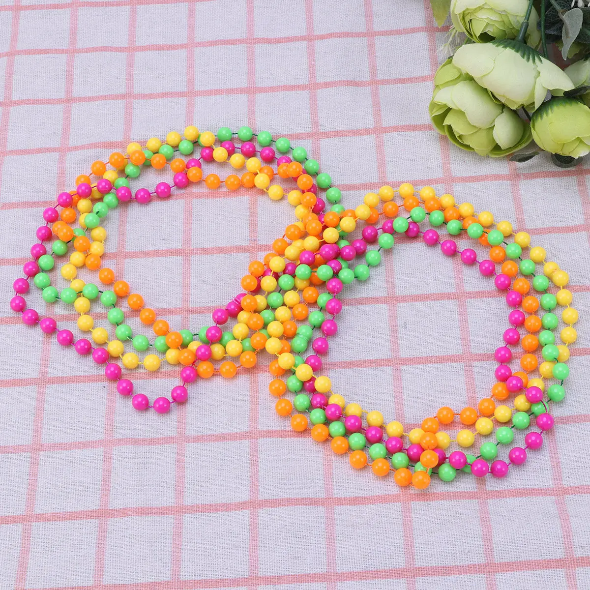 

4Pcs Neon Color Plastic Bead Necklace Beaded Chain Party Dress Up Costume Women Girls Accessories Party Bead Necklace