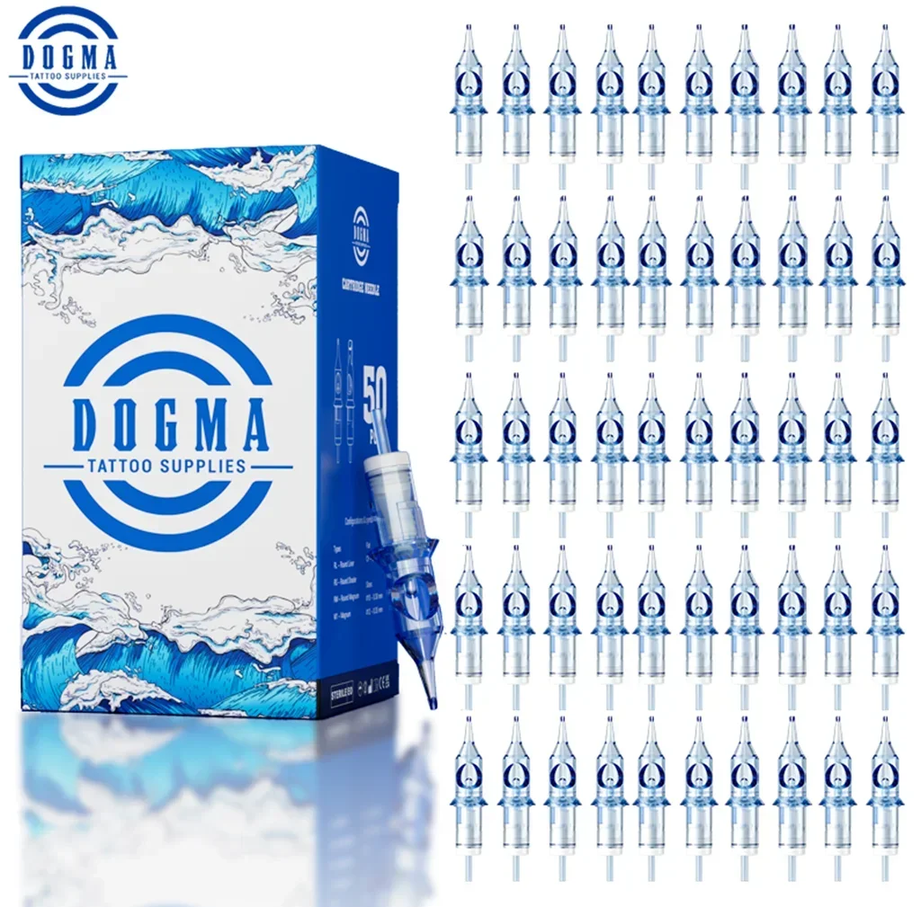 50pcs DOGMA Professional Tattoo Needles Cartridges RL/RM 0.30/0.35mm Disposable Safety Sterilized Blue Needles Art Tattoo Supply