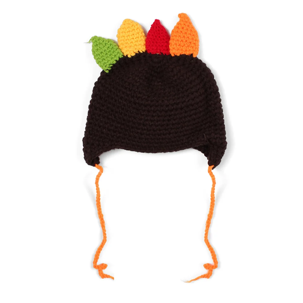 

1Pcs Handmade Baby Hooded Cartoon Turkey Hat Cotton Autumn Winter Kids Beanie Cap Stretchy Warm Gift Coffee S Turkey Baby Hat