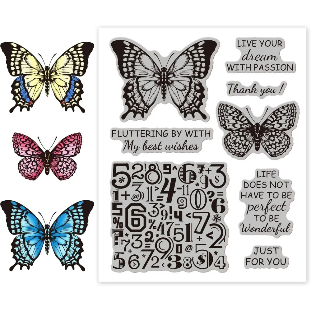 Butterflies and Blessing Words Cling Rubber Stamps Just for You Script Stamps for Christmas Birthday Thanksgiving Cards