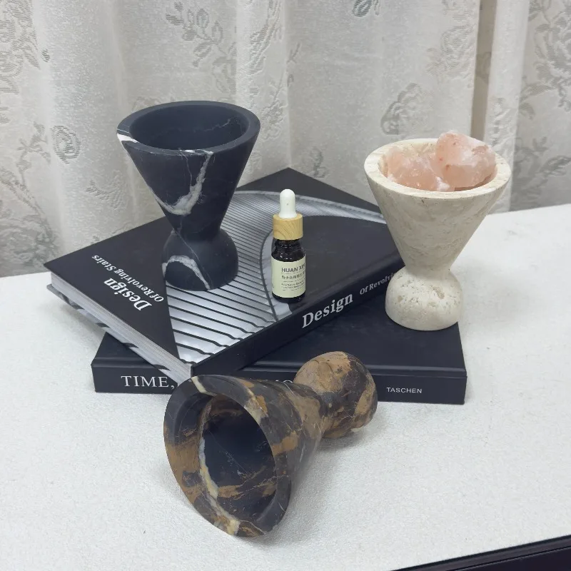 Designer French Wabi Sabi Natural Travertine Aroma Burner Palo Santo Holder Diffuser Ornament for Home & Showroom