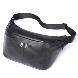 Genuine Leather Men Crossbody Bag Cowhide Leather Chest Bag Big Waist Bag Male outdoor fanny pack