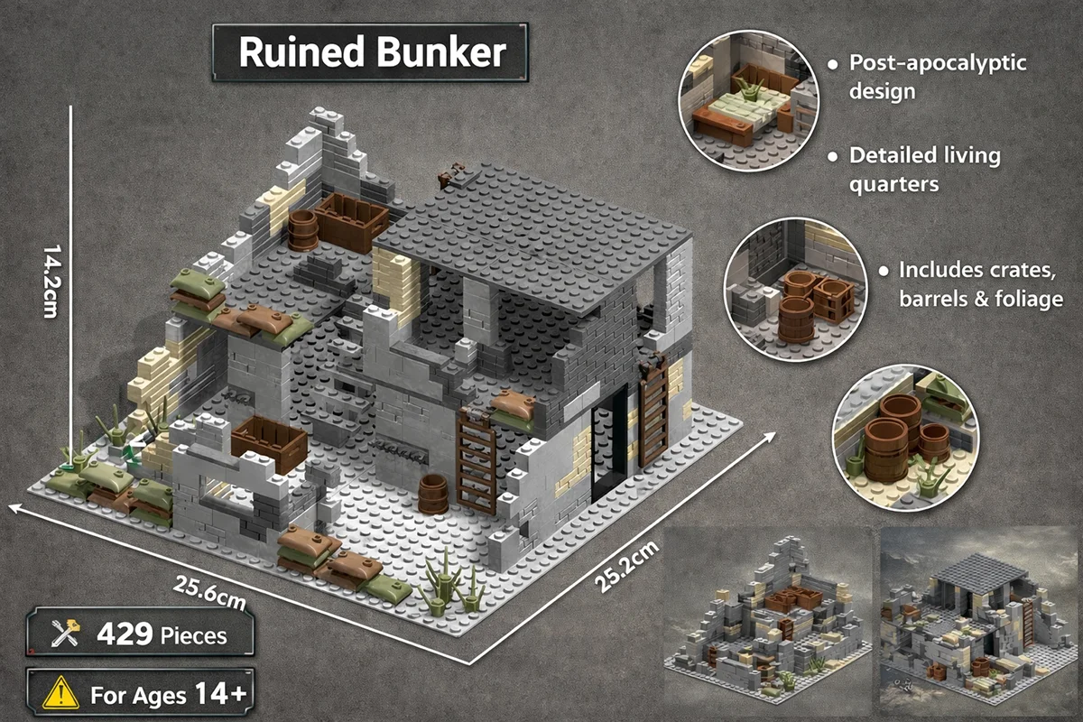 MOC Ruins Base Prison Bunker Fortress Scene Accessories Children's Building Block Toys