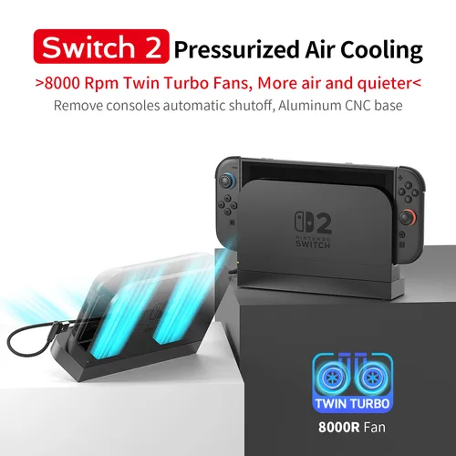 Imagen 2 del producto Base de Refrigeración Metálica con Doble Ventilador para Nintendo Switch 2, Disipador de Calor, Máximo 8000 rpm, Estación de Refrigeración por Aire, Apagado Automático, Base para TV