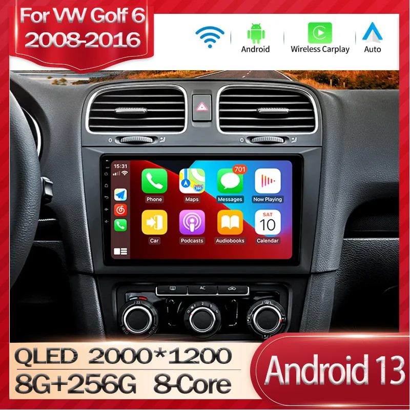 Android 13 Car Radio For Volkswagen VW Golf 6 MK6 2008-2016 Multimedia Video player GPS Navigation WIFI 5G Carplay Android Auto