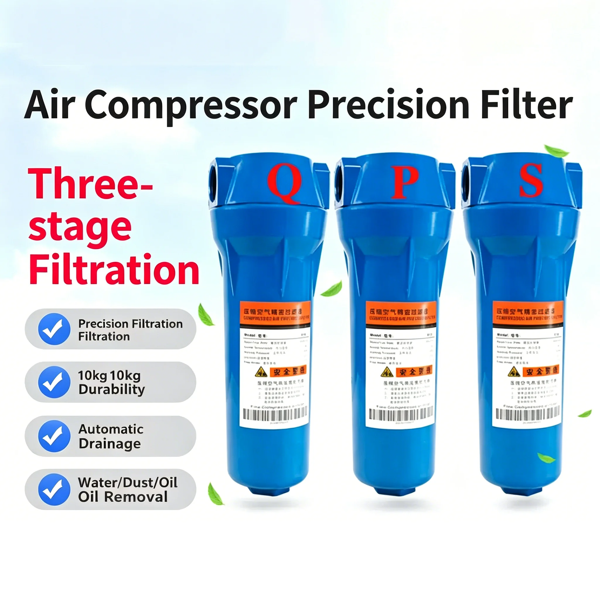 Automatic Drainer Triple Air Source Drying Accessories QPS Air Compressor Precision Filter Compressed Air