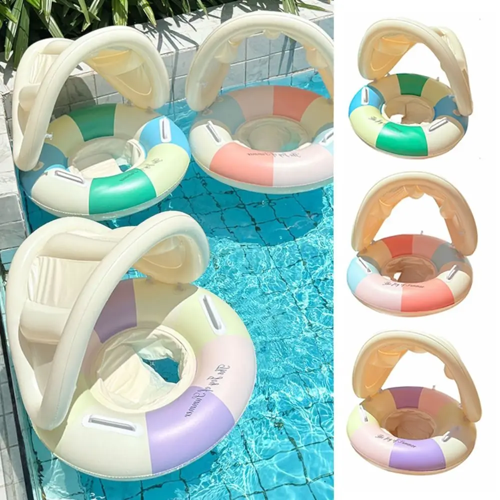 PVC Baby Swim Ring Large Buoyancy With Sunshade Kids Swimming Seat Ring Sun Protection Inflatable Toy Baby Float Swimming Circle